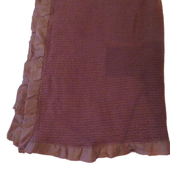 Vintage Acrylic Waffle Weave Blanket All Around Satin Trim Dark Brown USA Made - Picture 2 of 11